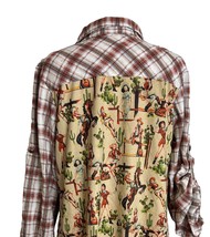 Fashion Express Womens Western Shirt Size Large Cowgirl Pinup Horses Tab Sleeves - £22.42 GBP