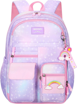 Girls Backpack for Girls, Kids with Compartments Elementary School Bag Purple - £33.51 GBP