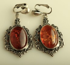 Vintage sterling silver KBN Kabana 925 amber clip earrings - £249.27 GBP