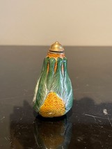 Vintage Collectible Chinese Green Leaves Porcelain Snuff Bottle - $43.56
