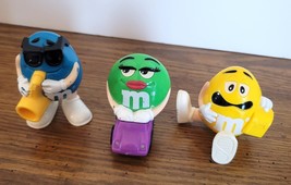 Lot of 3 Vintage Burger King M &amp; M&#39;s Toy Candy Dispensers Green Yellow and Blue - £6.32 GBP