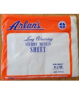 Vintage Arlan’s Long Wearing Sturdy Muslin Sheet 81&#39; x 108&quot; 100% Cotton ... - £15.89 GBP