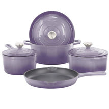 MegaChef 7 Piece Enameled Cast Iron Cookware Set in Purple - $162.36