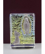 Glass paperweight Our Lady of Lourdes with coloured metal plating - $17.08 CAD