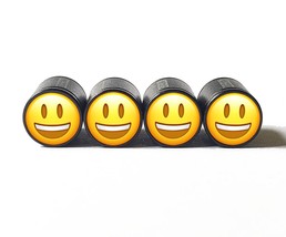 Smiling Happy Face Emoji Tire Valve Stem Caps - Black Aluminum - Set of Four - £12.58 GBP