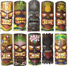 Set Of 10 Hand Carved Polynesian Hawaiian Tiki Style Masks 12 In Tall - £69.28 GBP