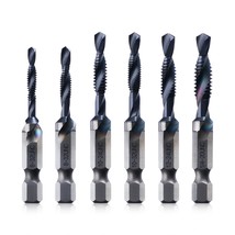 Sae(6-32Nc - 1/4-20Nc) 6Pcs Combination Drill And Tap Bit Set,, And Deburring - £30.91 GBP