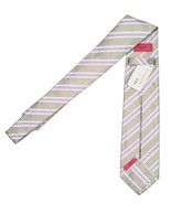 NEW $295 Isaia Pure Silk 7 Fold Tie!   Taupe, Light Purple and White Stripe - $177.78 CAD