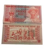 1990 Guinea-Bissau 50 Pesos Worker Portrait &amp; Tribal Scene Note UNC - $2.95 CAD