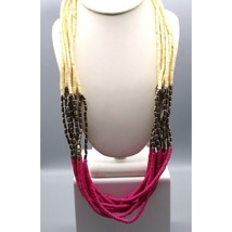 Multi Strand Colorful Heishi Necklace with Hot Pink Cream and Silver Findings - £59.98 GBP