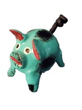 Pig Bobble Head Green  Hand Made In Mexico Folk Art - $6.90