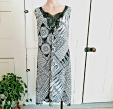 One World  dress  midi hanky hem crochet trim PL black white paisley sleeveless - £11.52 GBP