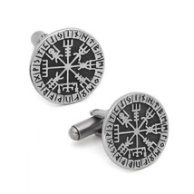 Viking Runes Compass Cufflinks Vegvisir Icelandic Nordic Wedding Groom Gift Bag - £10.26 GBP