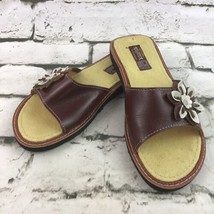 Vintage Raguer Womens Sz 6 Shoes Brown Leather Floral Slide Sandals Mexico - £23.34 GBP