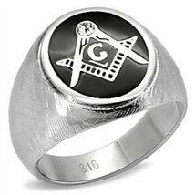 Masonic Mason Silver Black Stainless Steel Ring Size 8 9 10 11 12 13 14 15 - £63.79 GBP