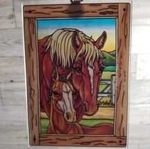 Amia Mare &amp; Foal Colt Filly Horse Glass Rectangle Suncatcher EUC 5.25 x ... - £10.63 GBP