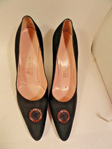 Black Stiletto Heels bySaks 5th Ave Retro Fabric 7.5 AA Dress Fashion Shoes - $19.99