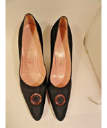 Black Stiletto Heels bySaks 5th Ave Retro Fabric 7.5 AA Dress Fashion Shoes - £15.74 GBP