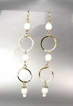 CHIC Lightweight Double Gold Rings White Quartz Crystal Beads Long Earrings - £17.63 GBP