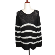 She &amp; Sky Black White Striped Open Knit Oversized Long Sleeve Sweater Si... - £23.16 GBP