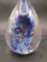Paperweight multicolor controlled bubbles signed Karg egg shape 4 x 3&quot; - £34.83 GBP