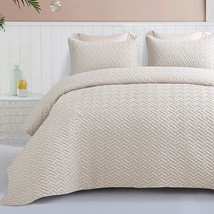 3-Piece King Size Quilt Set With Pillow Shams, Basket Quilted Bedspread/ Coverle - £49.32 GBP