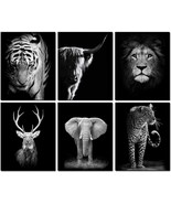 Black and White Wall Art Print Set of 6 Animals Wall Decor Art 8&quot;x10&quot; UN... - $18.80