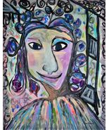Painting Original Woman Signed Art Abstract Expressionism Portrait Picas... - $53.01