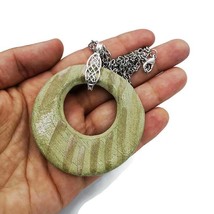 Aesthetic Porcelain Pendant Necklace For Women Big Artisan Green Ceramic Jewelry - £40.06 GBP