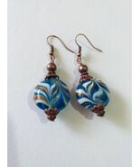 Murano copper blue earrings Copper earrings Boho Murano handmade glass j... - $47.88 CAD