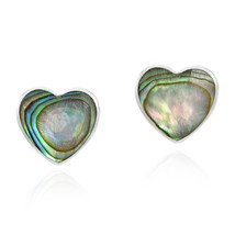 Romantic Hearts Rainbow Abalone Valentine Love Sterling Silver Stud Earrings - £12.81 GBP