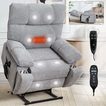 Grey Power Lift Recliner: Heat, Massage, Dual Motor, Heavy Duty - $607.99