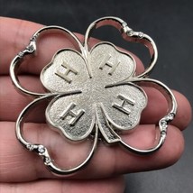Vintage 4-H Silver Tone w/ Rhinestones Large Brooch Pin 2&quot; Four Leaf Clover - £7.47 GBP
