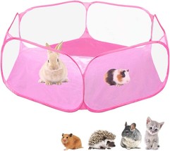 [Pink] Small Animals C&amp;C Cage Tent, Breathable &amp; Transparent Pet Playpen Pop Ope - £23.18 GBP