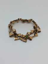 Vintage LS Co 12k Gold Filled GF Flower Green Rhinestone Bracelet 7&quot; - $49.99