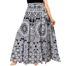 Women&#39;s Cotton White -Black  Jaipuri Sanganeri Long Fashion Skirt  Wrap  1 Pcs - £21.34 GBP
