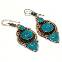 Tibetan Turquoise Handmade Bohemian Drop/Dangle Earrings Nepalese 2.50&quot; SA 3470 - £4.81 GBP