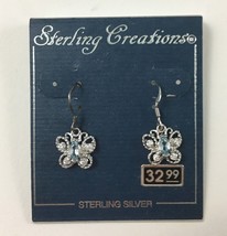 Butterfly Sterling Silver 925 China Clear Blue Rhinestone Dangle Earrings - £18.34 GBP