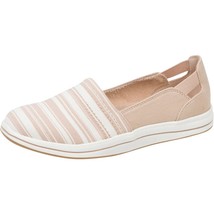 Clarks Women Slip On Sneaker Flats Breeze Step Size US 7W Taupe Striped Canvas - £31.13 GBP