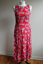 Vtg 90s My Michelle 9/10 Rayon Red Sleeveless Daisy Floral High Neck Maxi Dress - £28.19 GBP