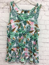 Kensie Womens Stretch Green Hawaiian Print Sleeveless Ruffles Top Small - £3.37 GBP