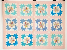 Vintage Cotton Quilt - Hand Stitched Starburst Pattern - 58&quot; x 76&quot; - Goo... - £130.79 GBP