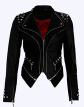 New Women&#39;s Paige Full Black Half Silver Studded Real Cowhide Leather Ja... - $249.99