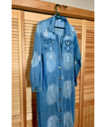 Denim Jean Coat Long Distressed Blue Women&#39;s Size M Long Sleeve Loose Tr... - $479.50 MXN