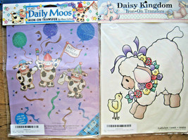 2 Iron-On Transfers Fabric Decoration Lullabye Lamb &amp; Daily Moos Cows New - £11.77 GBP