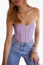 Endless Blu. cropped ruched stretch-mesh sleeveless bustier top in Lavender - £26.17 GBP