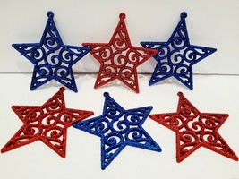 (6) Patriotic 4th of July Ornaments Americana Red Blue Stars Decor 3.75&quot;   - £11.07 GBP