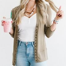 TAN Three Quarter Sleeve Snap Cardigan - $14.85