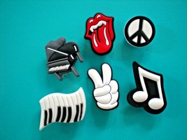6 Peace Sign Music Notes Piano Shoe Charm Design Accessories Compatible ... - £10.35 GBP