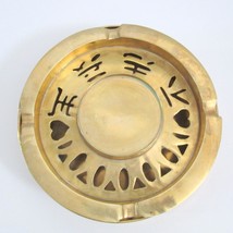 Vintage Brass Korean Ashtray With Lid Hearts Kanji Characters 7&quot; Across Has Flaw - £23.33 GBP